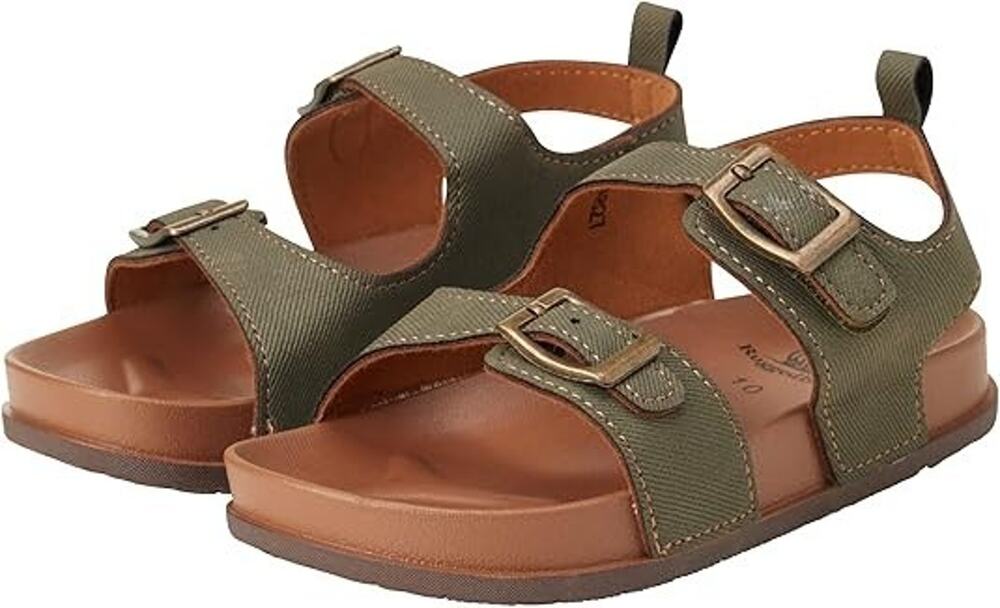 Rugged Bear Toddler Boys Sandals Olive Green Tan Adjustable Buckle Size 5 NIB